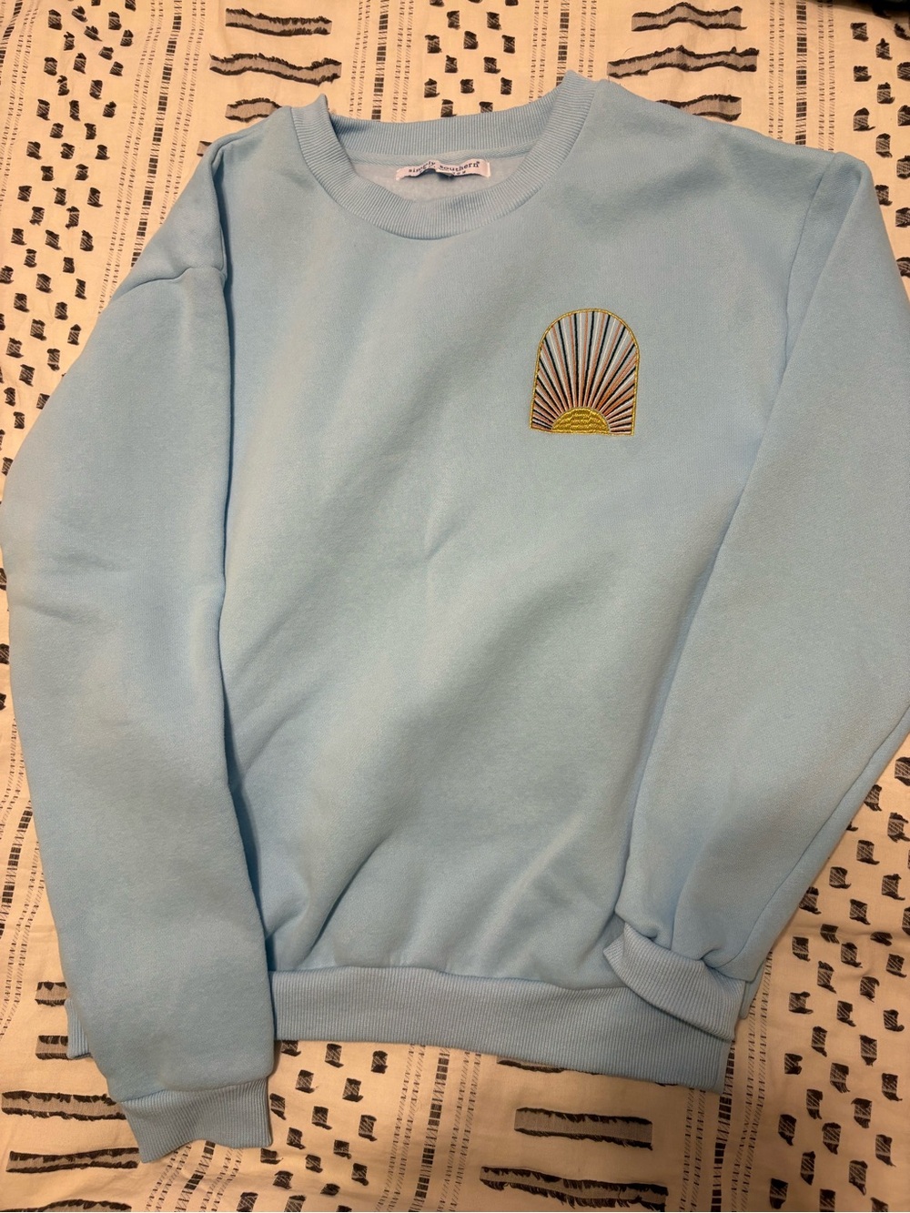 Simply Southern Light Blue Crewneck Sweatshirt with Sunrise Patch